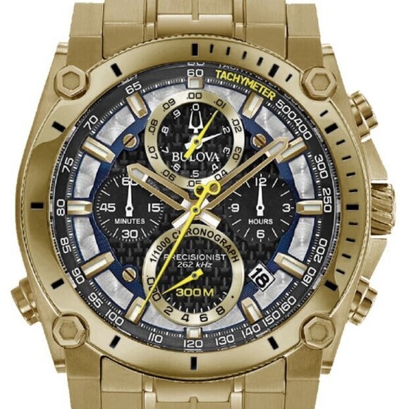 Bulova Men's Icon Chronograph Calendar Hpq Precisionist Gold Watch 47 MM 97B218 - Picture 1 of 2
